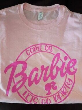 Jerzees Light Pink Barbie Let's Go Patty Crewneck Tee with Subtle Pink Trim M